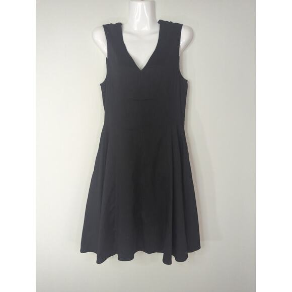 Theory Black V-Neck Sleeveless Linen Blend Narida Crunch Mini Flare Dress Size 6 - Picture 3 of 11